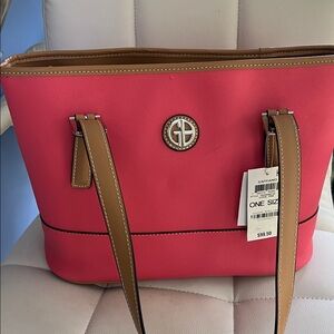 Giani Bernini Coral Tote with Tan Trim and Logo Medallion